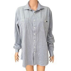 Alton Lane Tailored fit sandbar double pocket pique button up blue shirt size XL